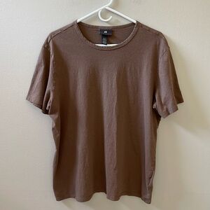 H&M Men’s Linen/Cotton Blend Short Sleeve Brown T-shirt, Size XL